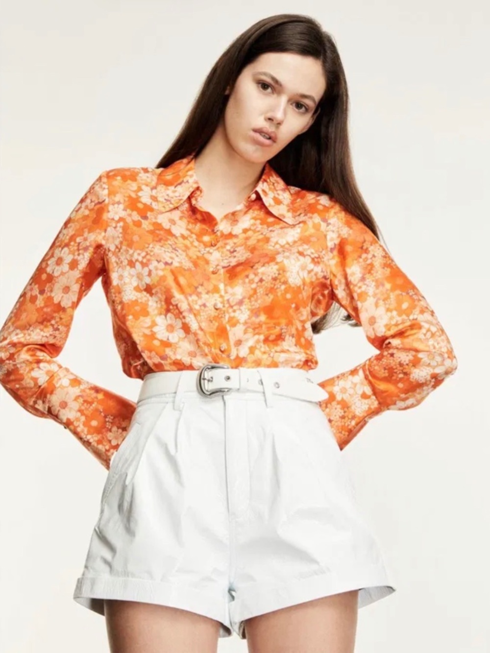 The Kooples Paris Orange Floral Button Down Blouse NWT